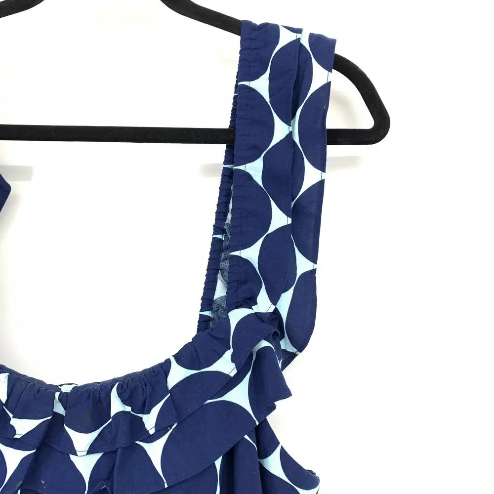 Kate Spade Polka Dot Print Ruffle Midi Dress Womens Size Large Blue Two Tone